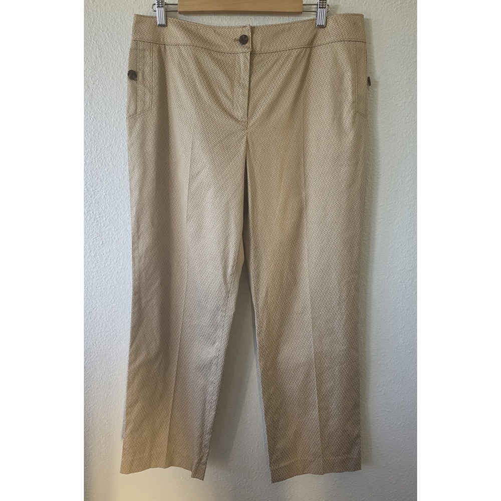 Talbots Pants Size 14 Beige Geometric Casual Straight Trousers Slacks NWT